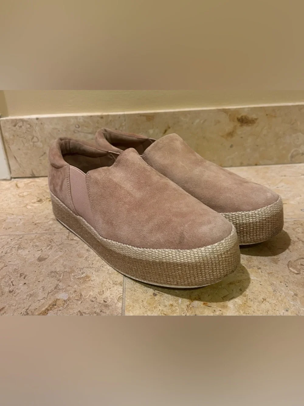 Vince Suede Platform Slip-On Sneakers Cream/Nude Espadrille Sole Size 8